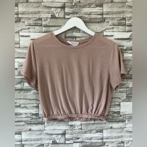 Double Zero || Tan Cropped Casual Stretch Shirt Sz Medium